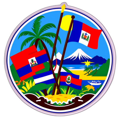 Paysage tropical avec les drapeaux d'Haïti et du Nicaragua