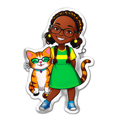 Cheerful Jamaican Girl with Cat
