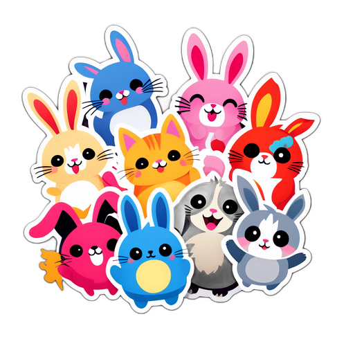 Seri Stiker Hewan Imut dengan Ekspresi Berbeda