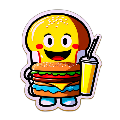Illustrazione Colorata del Mascotte di McDonald's con Hamburger