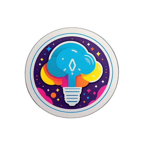 Наклейка с яркими цветами и графикой, изображающая идеи Polymarket о будущем