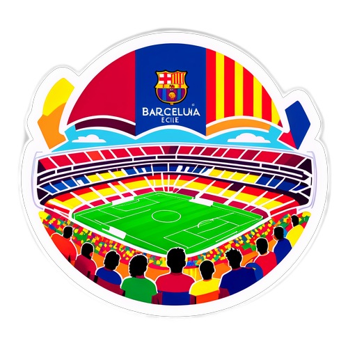 Farverig illustration af stadion under Barcelona - Elche kamp