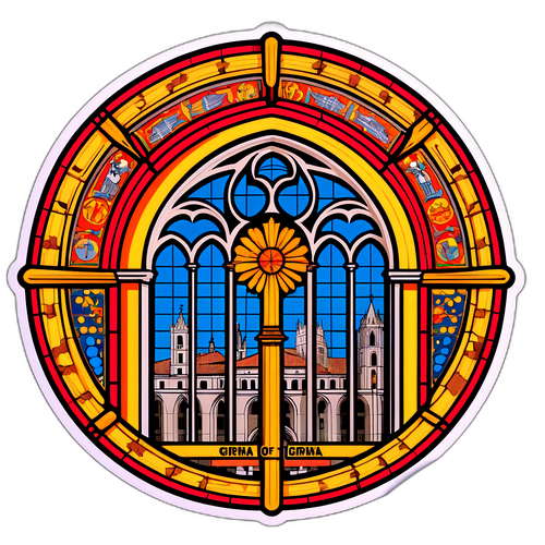 Design nálepky s oknem katedrály v Gironě