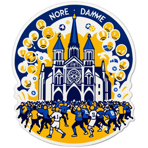 Stylisierte Darstellung von Notre-Dame mit Fußballfans