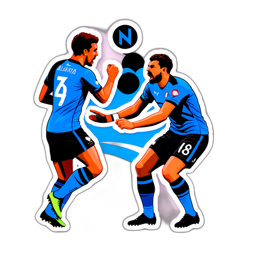 Sticker cu jucătorii de la Napoli și Atalanta în confruntare