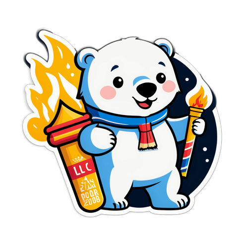 מדבקת דוב קוטב עם לפיד האולימפיאדה החורפית 2026