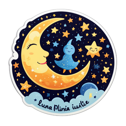 Sticker vesel cu lună și stele