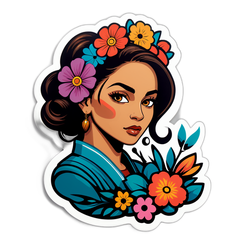 מדבקה מזרחית עם פרחים