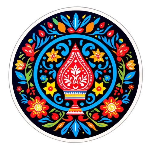 Стикер, що відображає традиції Умані через аналогії народного мистецтва та сучасної яскравої графіки
