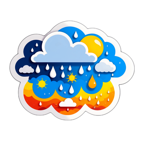 天氣變化雨滴的貼紙設計