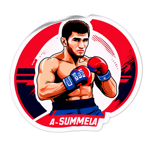 Яркая наклейка с Усманом Нурмагомедовым в боевом захвате на фоне ринга