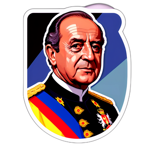Autocollant représentant Juan Carlos en portrait, style vintage