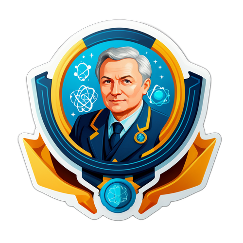 Стилизована наліпка з Олександром Альфйоровим у формі нагороди за наукові досягнення