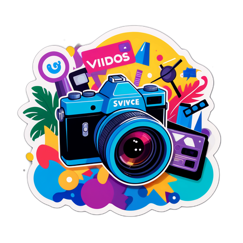 फिल्म कैमरे और वीडियो संपादन उपकरणों का स्टिकर