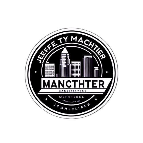 Un autocollant mettant en valeur le nom Jeffrey Manchester avec un design urbain moderne et sophistiqué