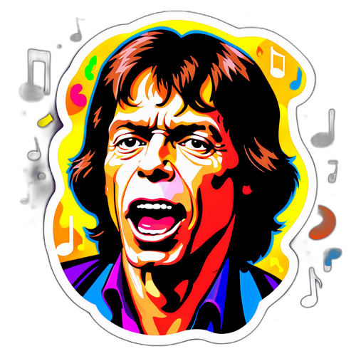 Portret Micka Jaggera z muzycznymi nutami