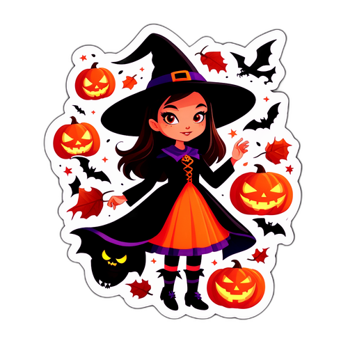 Skummel Halloween-klistremerke av en heks