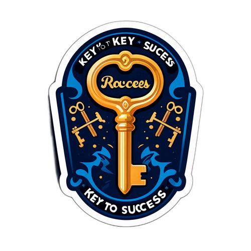 Stylizowana naklejka z kluczem Royca, z eleganckim tłem i hasłem 'Klucz do Sukcesu!'