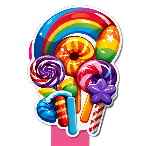 色彩繽紛的糖果與彩虹交織