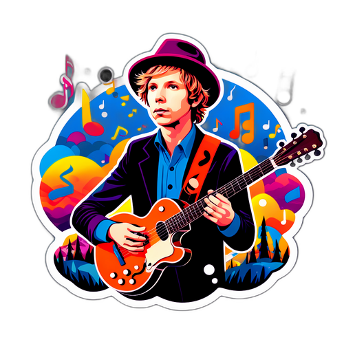 En skön sticker av Beck i en surrealistisk landskap