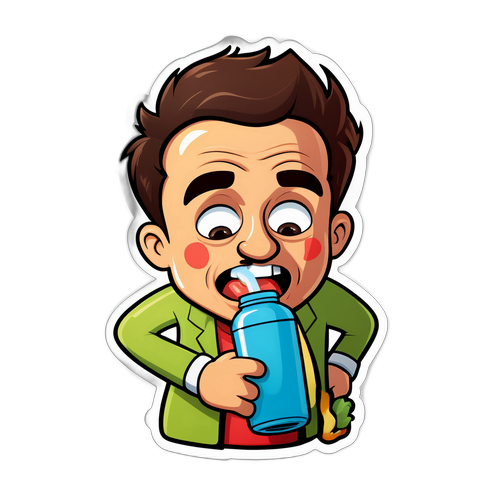 Humoristisk klistermärke med karaktär som dricker bensin