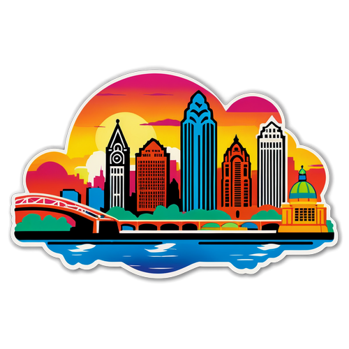 En Fyldig Sticker af Cincinnati's Skyline ved Solnedgang – Oplev Byens Unikke Skønhed!