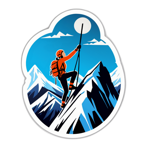 Наклейка с портретом Наталии Наговициной, альпинистки на вершине горы