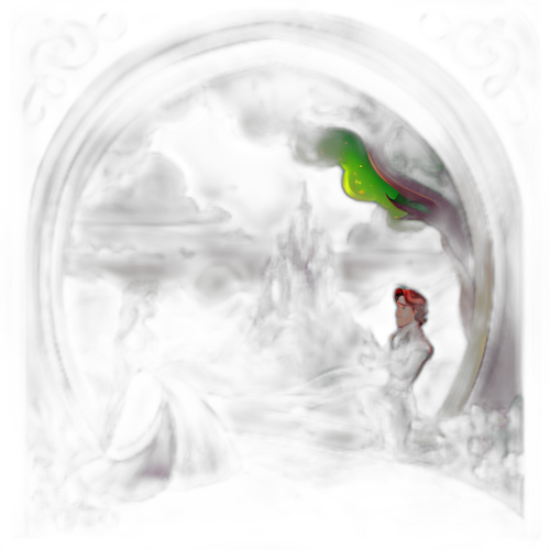 Rapunzel és a herceg találkozása egy csodálatos, álomszerű tájban