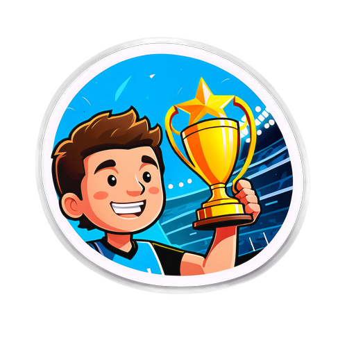 Спортивная наклейка с персонажем, держащим трофей