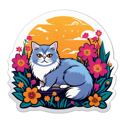 Στιγμιότυπο με Στυλιζαρισμένη Περσική Γάτα σε Κήπο Λουλουδιών