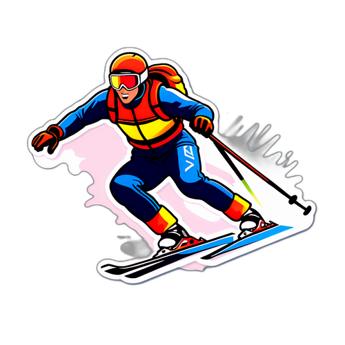 Autocollant de skieur alpin en action