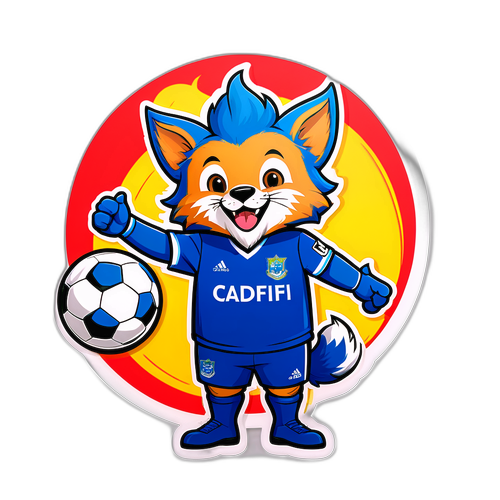 Klistermärke av Cardiff Citys maskot med fotboll i glad pose