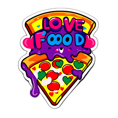 Kleurrijke Pizza Sticker met een Leuk Slogan