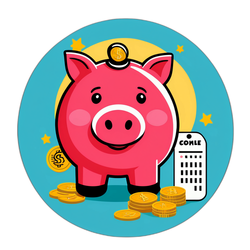 Um calendário alegre de meias, com pequenas economias ilustradas, como um porquinho e moedas, representando finanças pessoais.