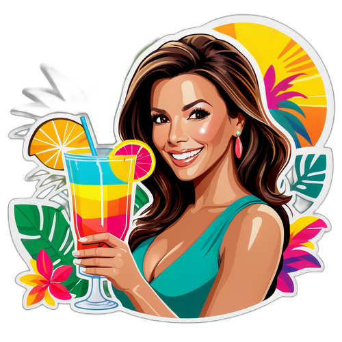 Eva Longoria avec un fond tropical