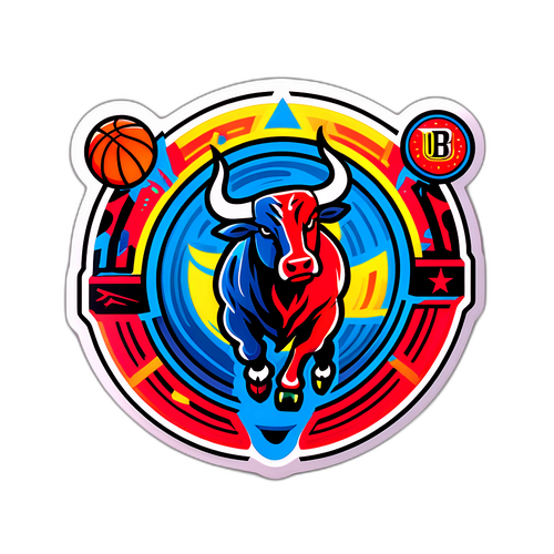 Stiker Desain Bola Basket dengan Logo Bulls dan Warriors