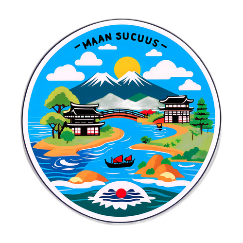 松江の特産品と自然景観を盛り込んだイラスト