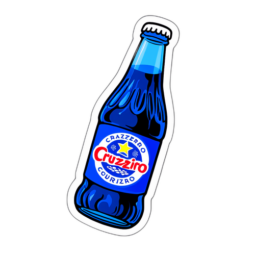 Desenho de uma garrafa de refrigerante com o logo do Cruzeiro em um fundo vibrante
