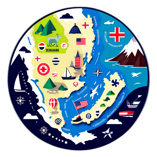 Styliserad karta över Grönland, USA och Danmark