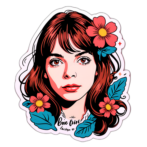 Ilustrație cu Jane Birkin și fundal floral vintage