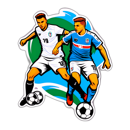 Graffiti-style sticker przedstawiający piłkarzy w akcji