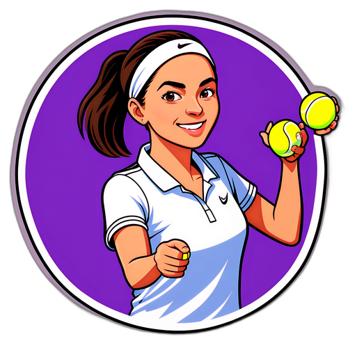 Ilustrație cu Emma Raducanu ținând o minge de tenis, pregătită să lovească