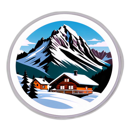 Aufkleber mit stylisierte Berglandschaft in den österreichischen Alpen