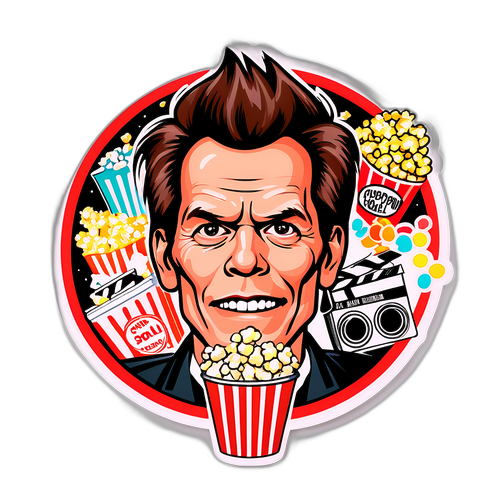 Whimsical Caricature of Kevin Bacon in Movie Reel