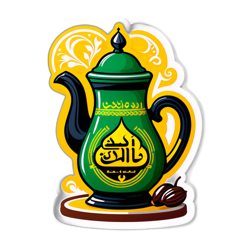 מדבקה של תרבות ערבית עם דלת קפה ותמרים