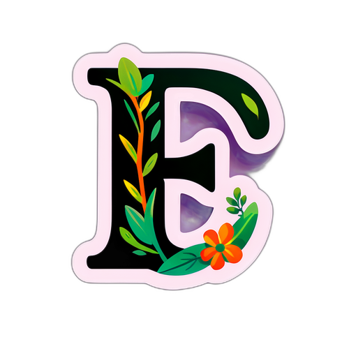 Sticker ng Letrang 'E' na may Elemento ng Kalikasan