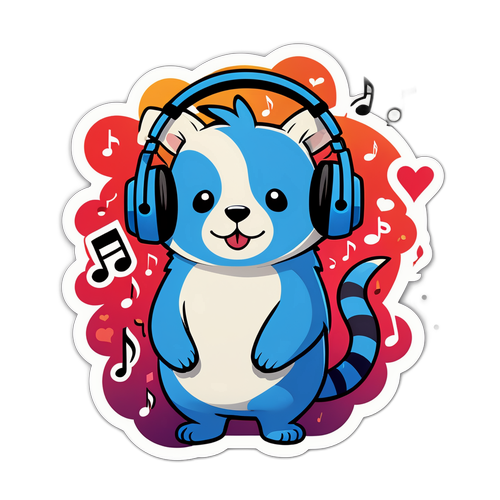 Søtt dyrekarakter med hodetelefoner