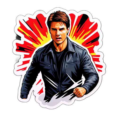 Klistermärke av Tom Cruise i en ikonisk actionscen