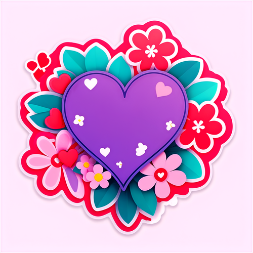 Schattige Valentijnsdag sticker met harten en bloemen