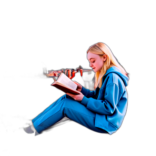 Dakota Fanning czytająca książkę na dachach budynków